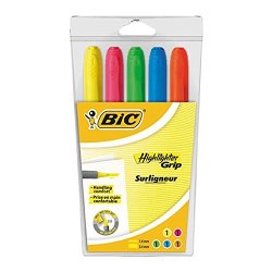 Highlighter Grip Surligneurs Pointe Biseautée - Couleurs Fluo Assorties, Etui Carton de 5