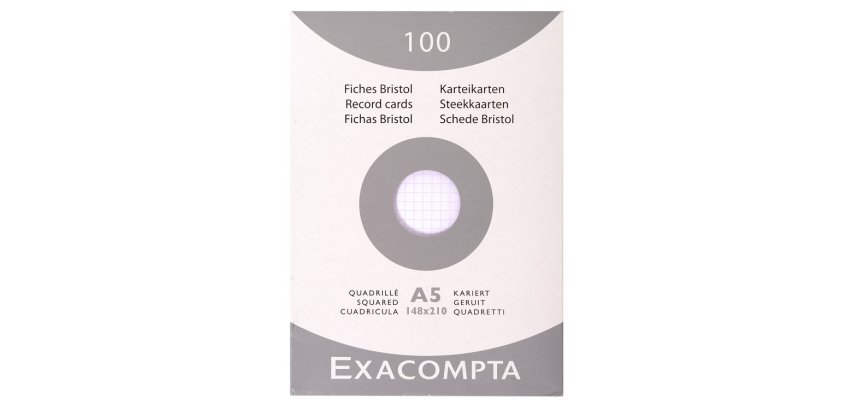 Fiche bristol 148 x 210 mm quadrillée 5 x 5 blanche non perforée Exacompta - Boîte de 100