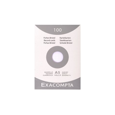 Fiche bristol 148 x 210 mm quadrillée 5 x 5 blanche non perforée Exacompta - Boîte de 100