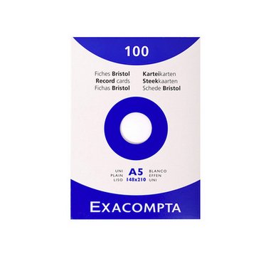 Étui de 100 fiches - bristol uni non perforé 148x210mm - Blanc