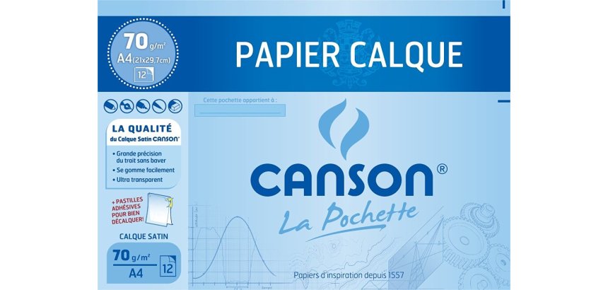 Papier calque canson crayon encre dessin industriel 70/75g a4 297x210mm pochette 12f