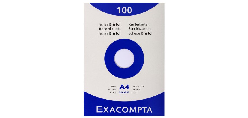 Etui de 100 fiches bristol non perforées 210x297mm (A4) unies Blanc