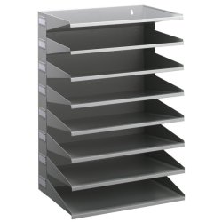 Trieur horizontal 8 compartiments en acier époxy. Pour doc A4+. L36 x H54 x P25 cm - Gris