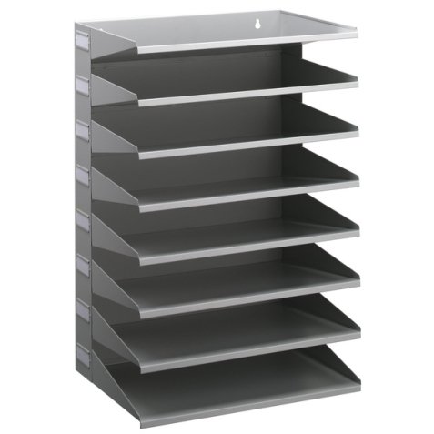 Trieur horizontal 8 compartiments en acier époxy. Pour doc A4+. L36 x H54 x P25 cm - Gris