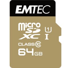 Carte memoire emtec micro sd hc 64gb classe  10 elite gold