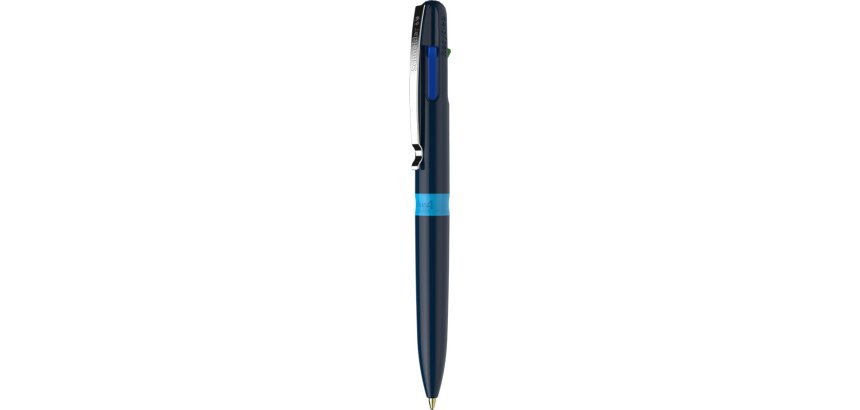 Stylo-bille 4 couleurs schneider take 4 medium       viscoglide rechargeable clip  metal corps plastique recycle