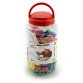 Bocal de 75 perles en plastique de formes et couleurs variées avec abaques, lacets