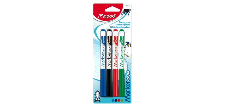 Marqueur effaçable Bic Marker'Peps pointe ogice - Boîte de 4 couleurs assorties