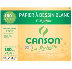 Pochette 12 feuilles papier dessin blanc 24 x 32 cm Canson® "C" à grain® 180 g