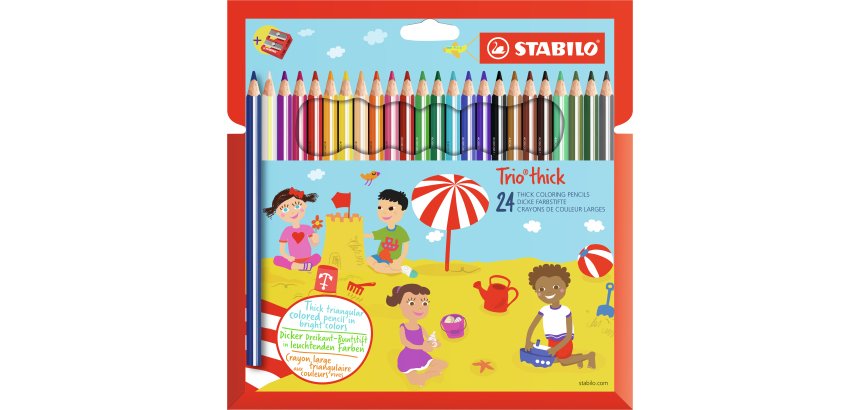 STABILO Matita colorata triangolare - Trio thick - Astuccio da 24 + temperino - Colori assortiti