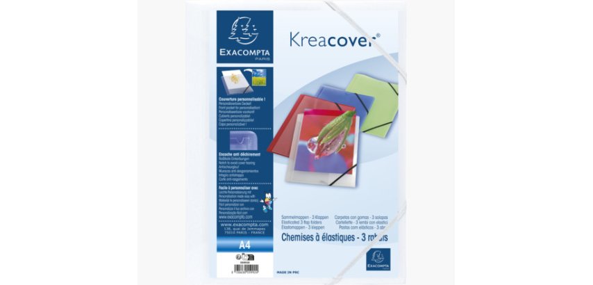 Chemise à élastiques 3 rabats polypropylène opaque Krea Cover - A4 - Blanc