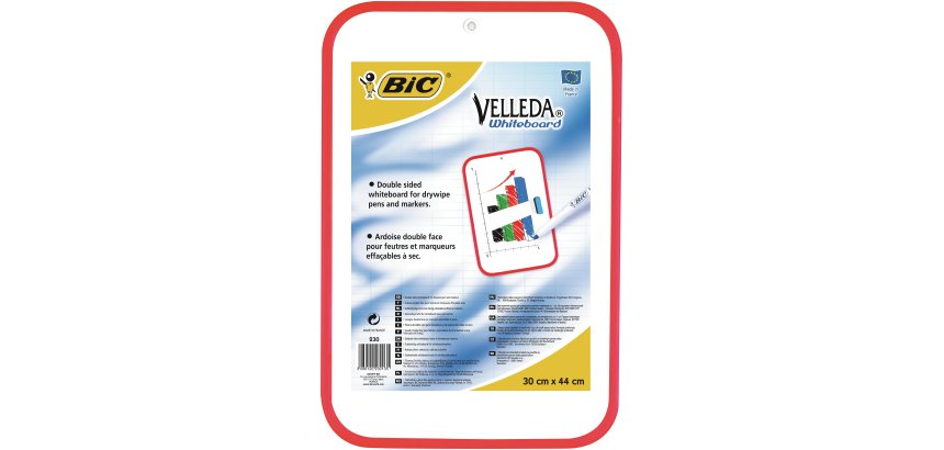 Tableau blanc velleda double face effaçable unie oeillet suspension livré sous film 44x30cm