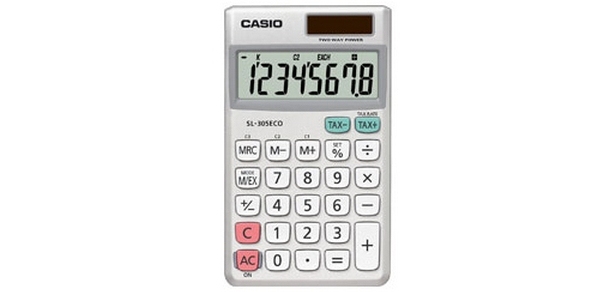 Casio SL-305ECO calcolatrice Tasca Calcolatrice di base Argento, Bianco