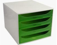 Module de classement ECO 4 tiroirs, Gris/Vert translucide - Dim. : L28,4 x H23,4 x P34,8 cm