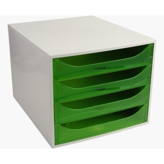 Module de classement ECO 4 tiroirs, Gris/Vert translucide - Dim. : L28,4 x H23,4 x P34,8 cm