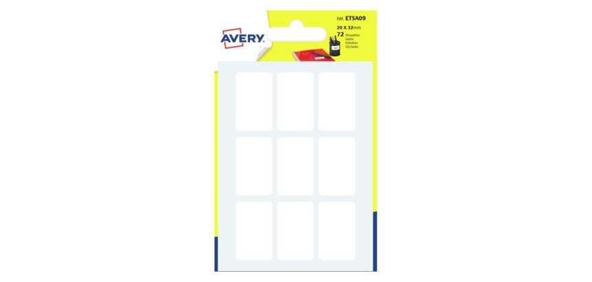 Etiquette manuscrite avery 20x32mm coloris blanc pochette72 unites