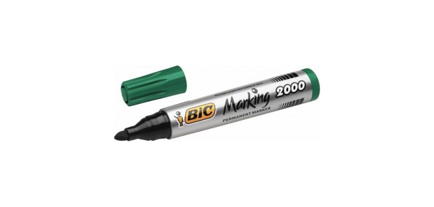 Marqueur bic permanent marking 2000 pointe moyenne biseautée tracé 3/5mm corps plastique encre base alcool coloris vert