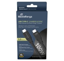 MediaRange MRCS218 câble USB USB 3.2 Gen 1 (3.1 Gen 1) 3 m USB C 10 Gbit/s 100 W Noir