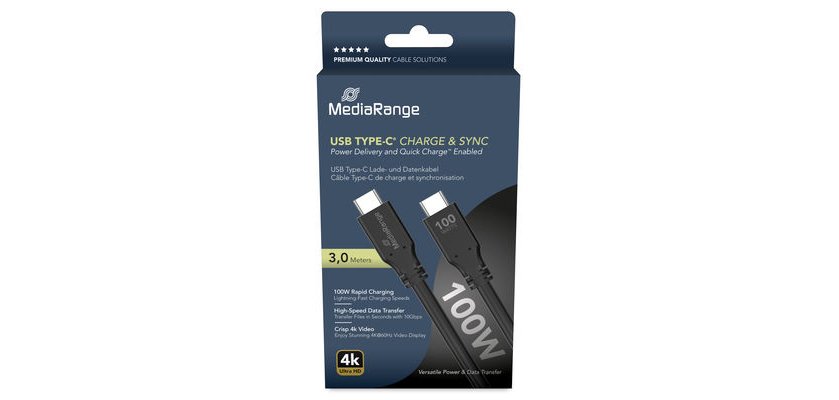 MediaRange MRCS218 câble USB USB 3.2 Gen 1 (3.1 Gen 1) 3 m USB C 10 Gbit/s 100 W Noir