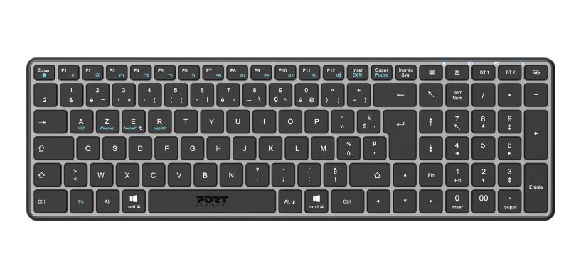 Port Designs 911002FR clavier maison/bureau RF sans fil + Bluetooth AZERTY Français Noir, Gris
