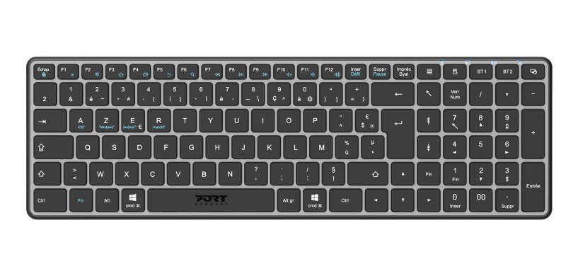 Port Designs 911002FR clavier maison/bureau RF sans fil + Bluetooth AZERTY Français Noir, Gris