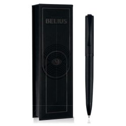 Stylo-bille belius turbo monochrome aluminium texture pointillee encre bleue coloris noir dans coffret cadeau