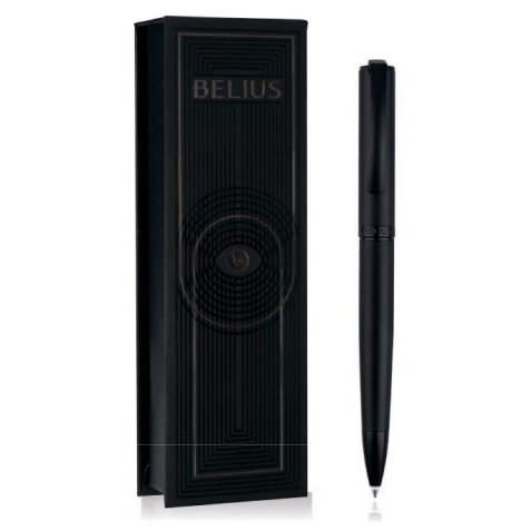 Stylo-bille belius turbo monochrome aluminium texture pointillee encre bleue coloris noir dans coffret cadeau