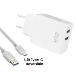 DLH CHARGEUR SECTEUR 2 PORTS USB 12W AVEC CABLE USB-C