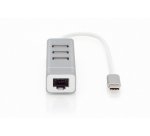 Digitus Concentrador USB 2.0 de 3 puertos y adaptador LAN Fast Ethernet con conexión Type-C™