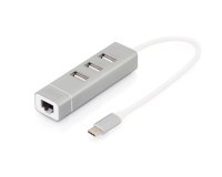 Digitus Concentrador USB 2.0 de 3 puertos y adaptador LAN Fast Ethernet con conexión Type-C™