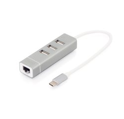 Digitus Concentrador USB 2.0 de 3 puertos y adaptador LAN Fast Ethernet con conexión Type-C™