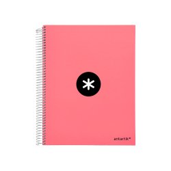 Cahier spirale antartik a4 240p 90g remborde quadrillage 5mm microperfore 5 bandes 4   trous coloris corail