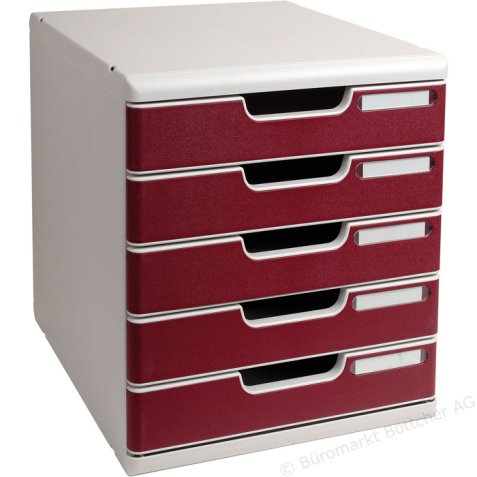 Module classement exacompta modulo 5 tiroirs 350x288x320mm coloris gris/bordeaux