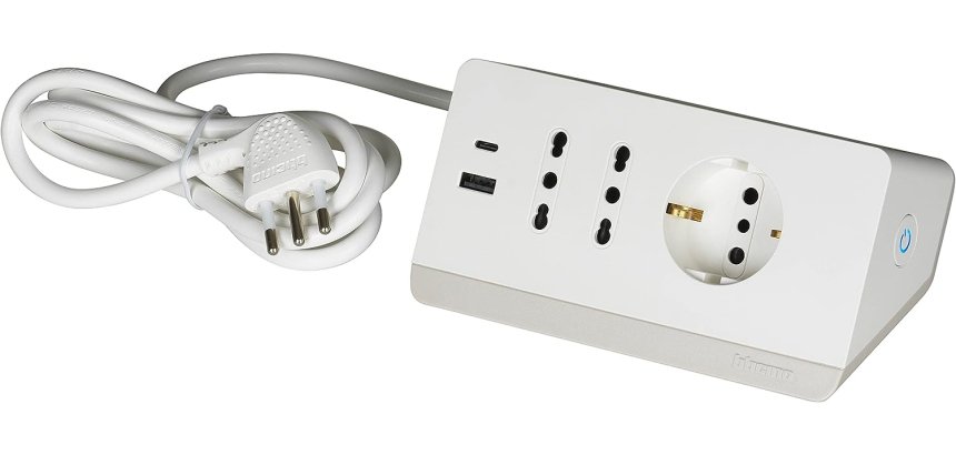 bticino S3711DBU prolunghe e multiple 2 m 3 presa(e) AC Interno Bianco