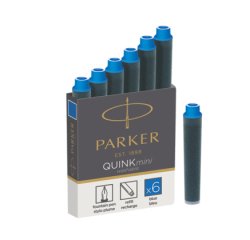 Cartouche parker quink mini couleur encre bleue effaçable étui 6 unités