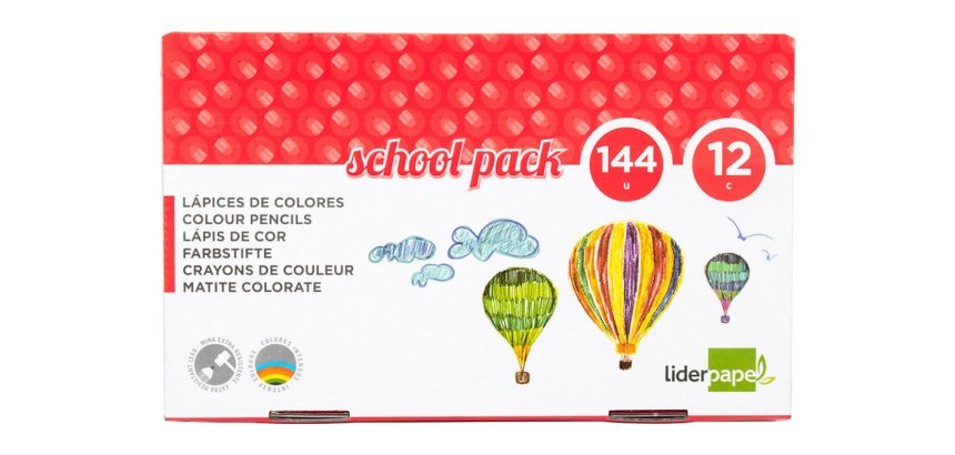 Crayon couleur liderpapel mine extra-résistante 174.5mm écriture douce 12 coloris intenses school pack 144 unités
