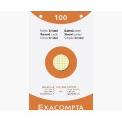 Étui de 100 fiches - bristol quadrillé 5x5 perforé 125x200mm - Couleurs assorties