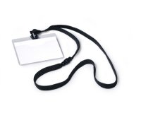 Badge, avec lacet textile, 90 x 60 mm, noir