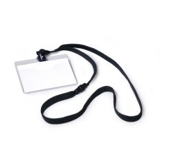 Badge, avec lacet textile, 90 x 60 mm, noir