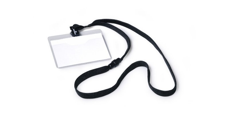 Badge, avec lacet textile, 90 x 60 mm, noir