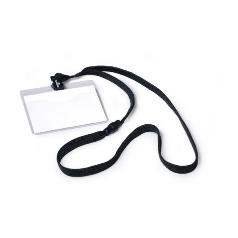Badge, avec lacet textile, 90 x 60 mm, noir