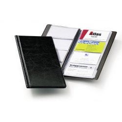 Porte-cartes Visifix album pour 96 cartes de visite aspect grain de cuir Noir - L115 x H253 mm