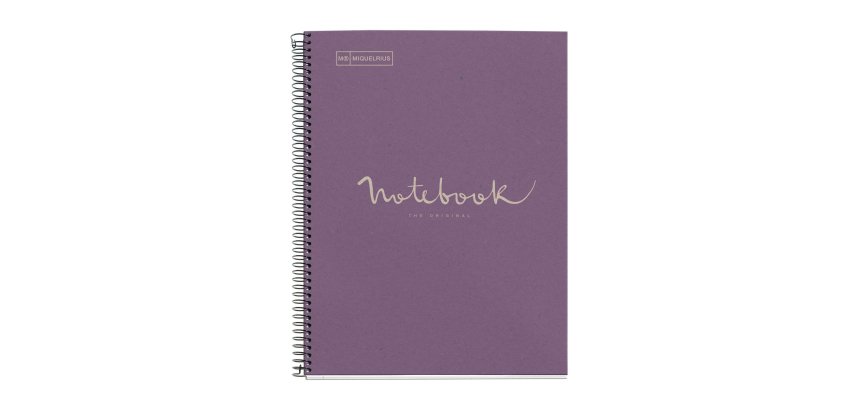Notebook Eco Emotions, Carton recyclé, A4, quadrillage 5x5 mm, 80 feuilles de 1 couleur,  Miquelrius, Lavande.
