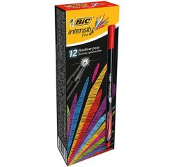 Stylo feutre bic intensity pointe fine corps noir verni  couleurs rouge lot 12 unites
