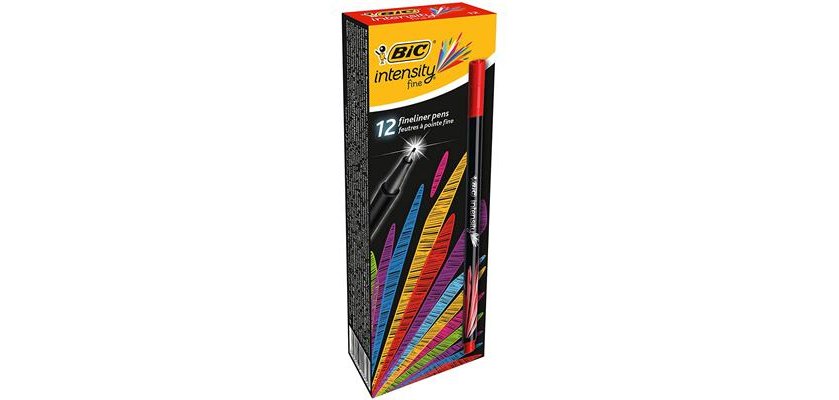 Stylo feutre bic intensity pointe fine corps noir verni  couleurs rouge lot 12 unites