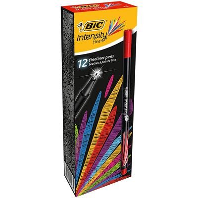 Stylo feutre bic intensity pointe fine corps noir verni  couleurs rouge lot 12 unites