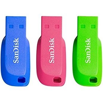 SanDisk Cruzer Blade - Clé USB - 16 Go - USB 2.0 - bleu, vert, rose (pack de 3)