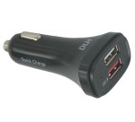 DLH Chargeur voiture USB-A Quick Charge 3.0 livre avec cable USB-C et cable micro USB. 2 ports USB dont 1 port QC Qualcomm 3.0.