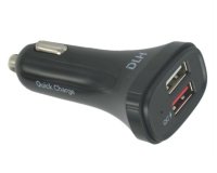 DLH Chargeur voiture USB-A Quick Charge 3.0 livre avec cable USB-C et cable micro USB. 2 ports USB dont 1 port QC Qualcomm 3.0.