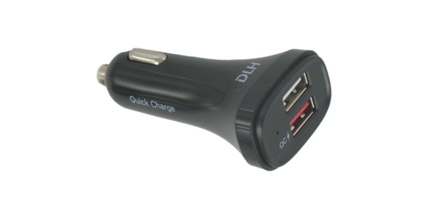 DLH Chargeur voiture USB-A Quick Charge 3.0 livre avec cable USB-C et cable micro USB. 2 ports USB dont 1 port QC Qualcomm 3.0.